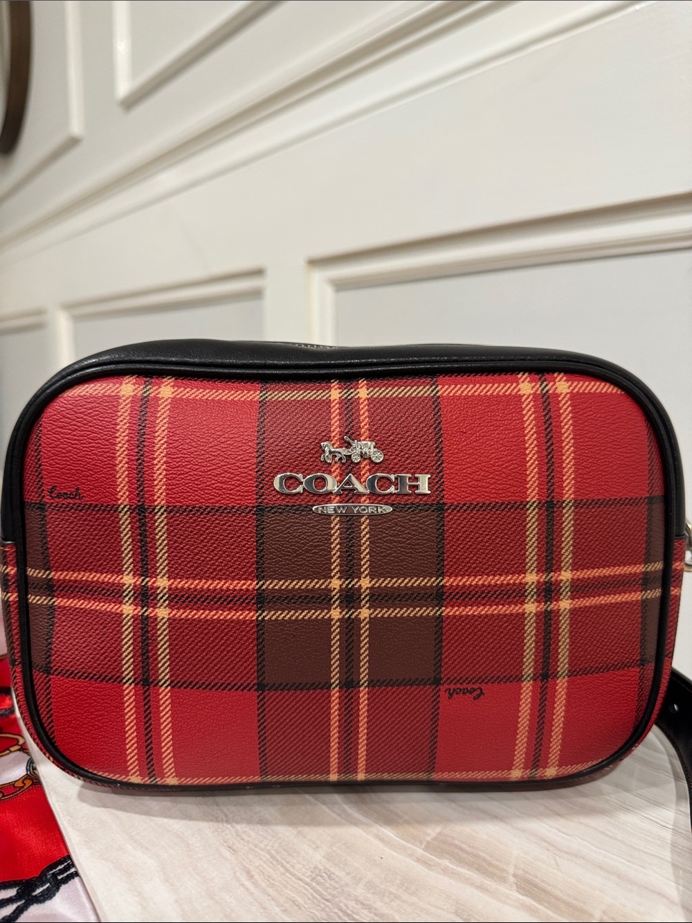 Coach Bag Jaime Camera Crossbody Black Red Tartan Plaid Bag - Picture 4 of 17